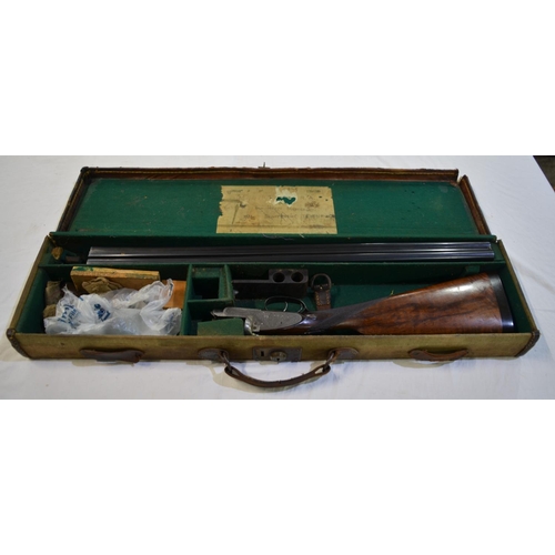 426 - WITHDRAWN - Cased Joseph Lang side lock 12 gauge side by side double barrel shot gun. Double trigger... 