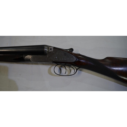 426 - WITHDRAWN - Cased Joseph Lang side lock 12 gauge side by side double barrel shot gun. Double trigger... 