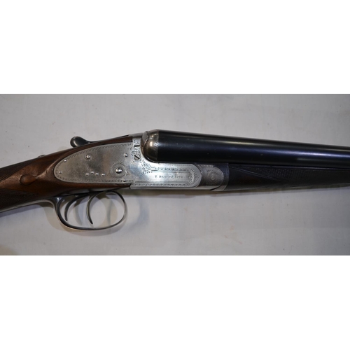 434 - A cased Thomas Bland side lock 12 gauge side by side double barrel shot gun. Double trigger with eje... 