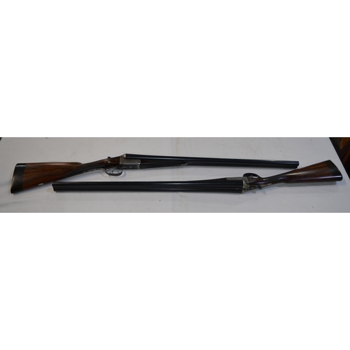 436 - A cased pair of William Evans box lock 12 gauge side by side double barrel shot guns. Double trigger... 