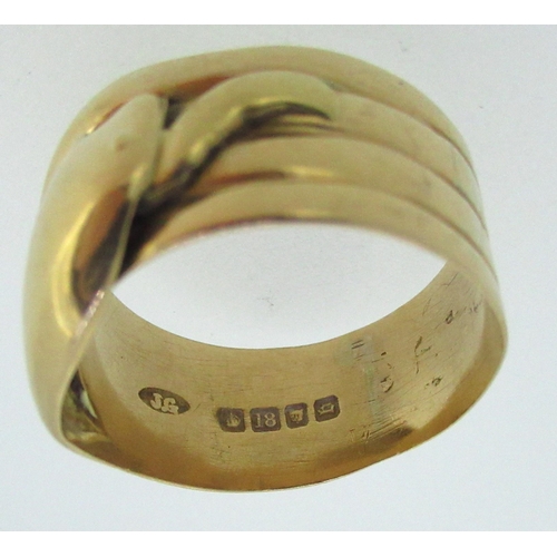 42 - 18ct yellow gold ring in the form of a snake, stamped 18, size V1/2, 8.3g