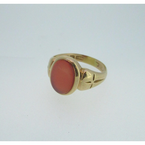 43 - 15ct yellow gold oval faced signet ring set with red stone, stamped 625, Size Q1/2, 4.7g, and a coll... 