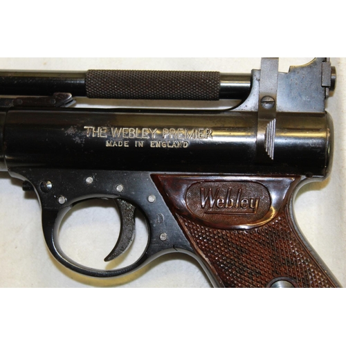 477 - Webley premier over lever .22 air pistol SN:1545 3.1LB/FT in good condition