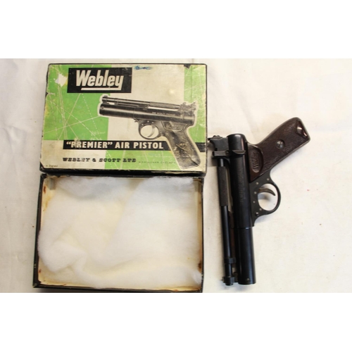 482 - Boxed Webley premier over lever .22 air pistol SN:512 2.6lb/ft