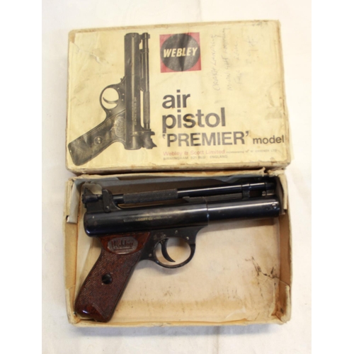 484 - Boxed Webley premier over lever air .22 pistol SN:1990 x.9lb/ft