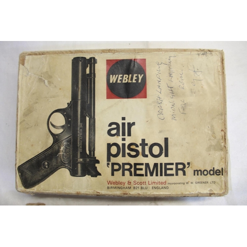 484 - Boxed Webley premier over lever air .22 pistol SN:1990 x.9lb/ft