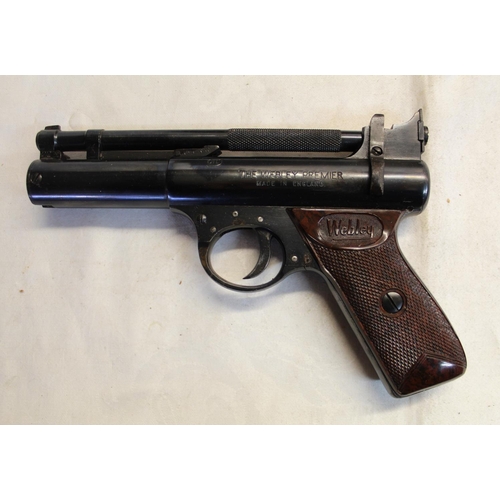 484 - Boxed Webley premier over lever air .22 pistol SN:1990 x.9lb/ft