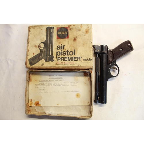 486 - Boxed Webley premier over lever .22 air pistol SN:931 2.3lb/ft