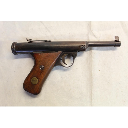 493 - Haenel break barrel .177 air pistol with wooden grips and a metal Haenel emblem on grips 1.5lb/ft