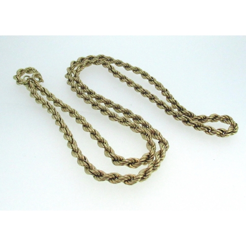 54 - 9ct yellow gold rope chain necklace, stamped 9k, L61cm, 7.4g