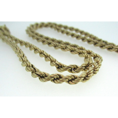 54 - 9ct yellow gold rope chain necklace, stamped 9k, L61cm, 7.4g