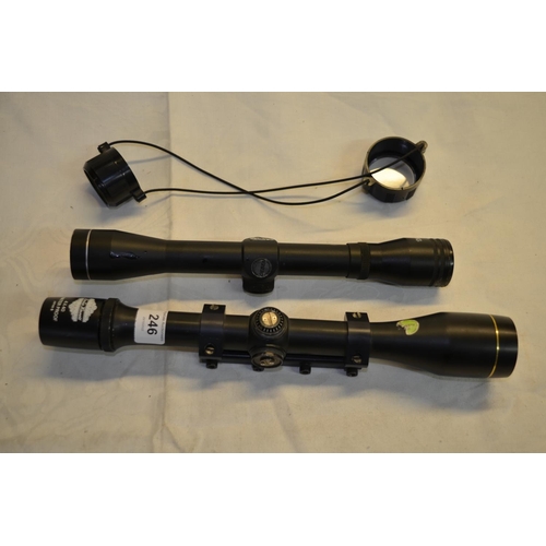 246 - Lesley Rervette 4x40 waterproof telescopic sight with mounts (lacking adjustment lever covers), Silv... 