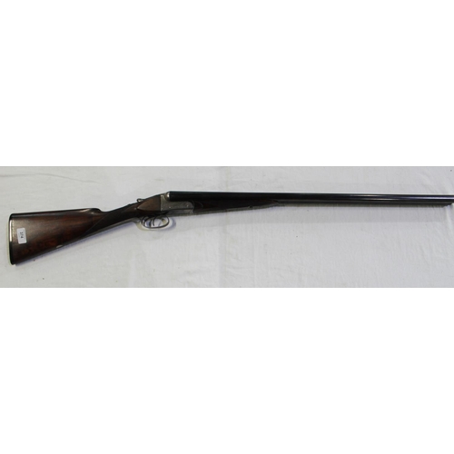 374 - A W Richards 12 gauge side by side double barrel shot gun. Double trigger, non ejector Serial No 756... 