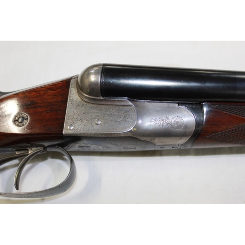 375 - A Greener box lock 12 gauge side by side double barrel shot gun. Double trigger, non ejector. Serial... 