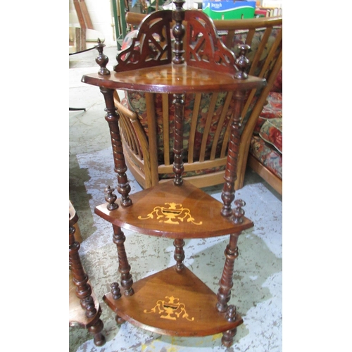 405 - Victorian inlaid walnut four tier what-not, on turned supports W50cm D33cm H126cm and a similar smal... 