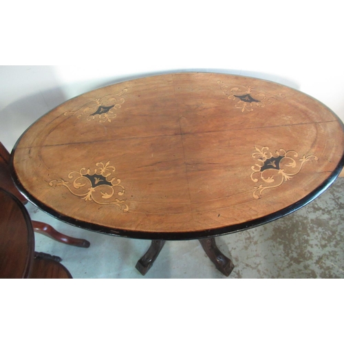 406 - Small Victorian inlaid walnut oval table, Victorian mahogany tripod table, and an Edwardian mahogany... 