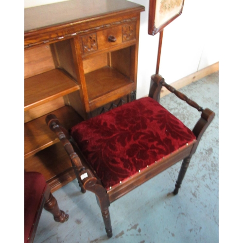 410 - Victorian pole screen, banner with woolwork study of a pheasant, Edwardian piano stool and similar c... 