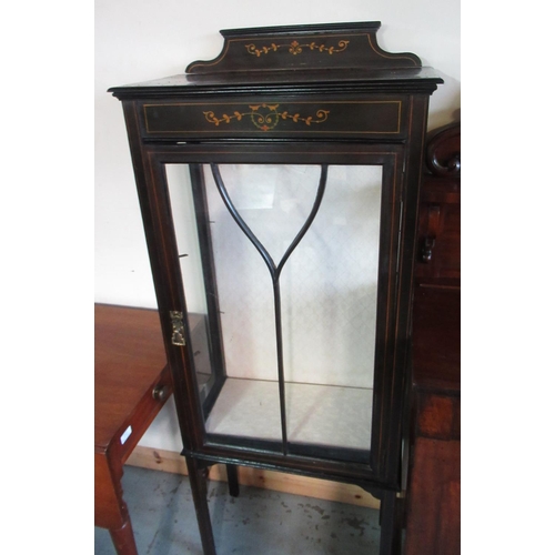 412 - Edwardian display cabinet with painted detail, W60cm D30cm H140cm and a Victorian mahogany Pembroke ... 