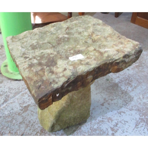 705 - Stable style stone with square top on rustic hewn base (33cm x 29cm x 37cm)