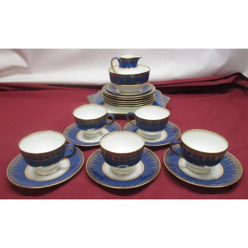 707 - Wedgwood 18th Century style Blue and Gilt tea set comprising 5 cups, 6 saucers, 6 side plates, cake ... 