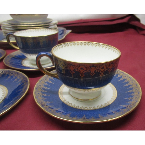 707 - Wedgwood 18th Century style Blue and Gilt tea set comprising 5 cups, 6 saucers, 6 side plates, cake ... 