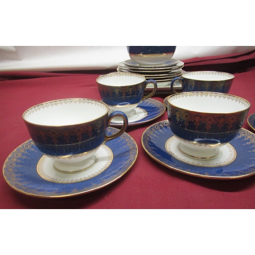 707 - Wedgwood 18th Century style Blue and Gilt tea set comprising 5 cups, 6 saucers, 6 side plates, cake ... 