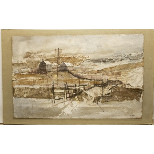 509 - Mike Haworth (British Contemporary): Farmstead in an extensive Winter landscape, mixed media on boar... 