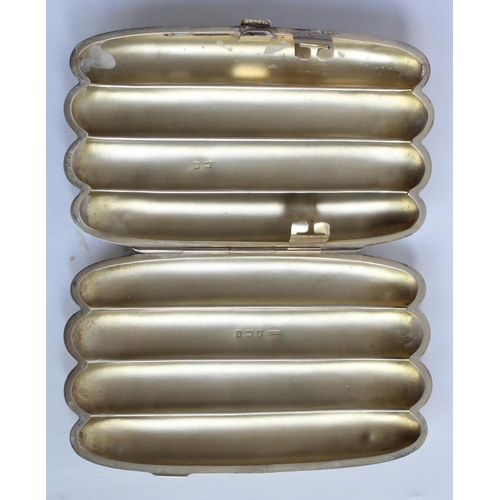 1049 - Geo.V hallmarked silver torpedo shape four cigar case, A&J Zimmerman, Birmingham 1909 , L13.5cm, 4.8... 