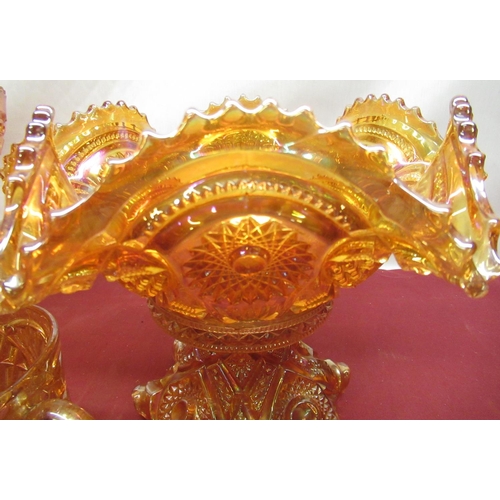 38 - Mid C20th Carnival glass two section punch bowl complete with cups, similar two section fruit bowl, ... 