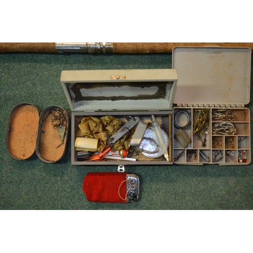 85 - 3 vintage glass fibre bbeachcasting/boat/pier fishing rods and a collection of sea fishing equipment... 