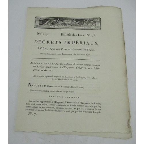 1318 - Circa 1800 Bulletin Des Lois No.73 Decrets Imperiaux Relatifs aux Prises et Armemens en Course, issu... 