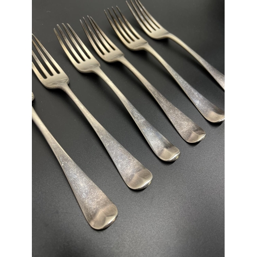 1042 - Six Geo.III hallmarked silver table forks, various makers, London 1797-1809, 14ozt (6)