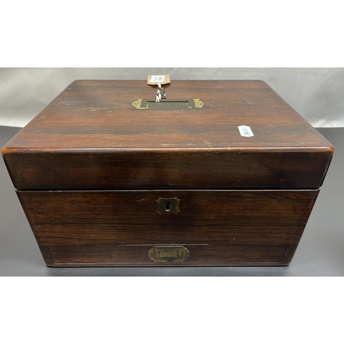 1048 - Victorian rosewood dressing case, fitted interior with mirror, lift out tray, ten EPNS topped glass ... 