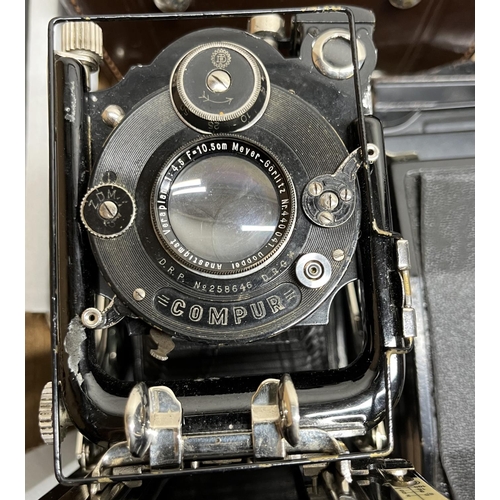 1056 - Vintage Thagee of Dresden folding bellows plate camera, with Meyer Gorlitz Nr440041 f10.5cn lens, th... 