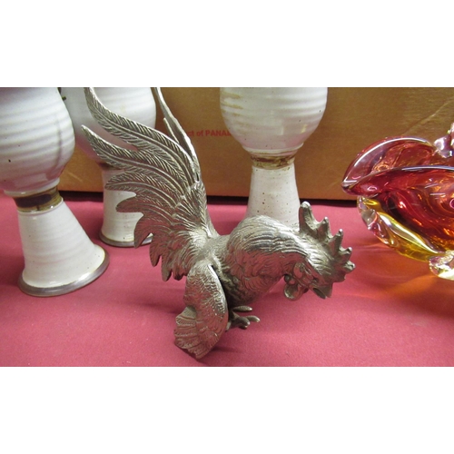 1104 - Aynsley Sense flower vase, Murano style glass bowl, silver-plated Cockerel, partial Price Kensington... 