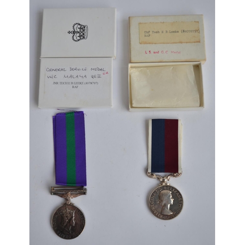 782 - Withdrawn - 2 Royal Air Force medals with ribbons, both awarded to E. B. Leeke (4078797):
Malaya GSM... 