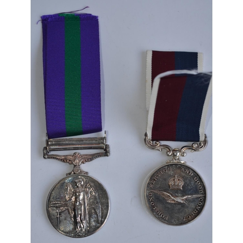 782 - Withdrawn - 2 Royal Air Force medals with ribbons, both awarded to E. B. Leeke (4078797):
Malaya GSM... 