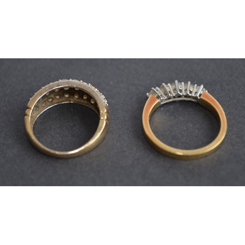 788 - 2 rings by Goldsmiths:
An 18ct yellow gold ring set with 5 brilliant cut diamonds, stamped 750, size... 