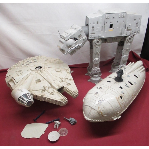 1124 - Three 1980's Kenner and similar Star Wars Vehicles, At-At, Rebel Transporter and Millennium Falcon