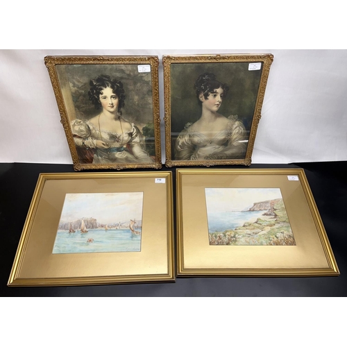 710 - Alfred Hudson, pair of late C19th seascape watercolours, signed, W28cm H21.5cm, pair of C20th colour... 