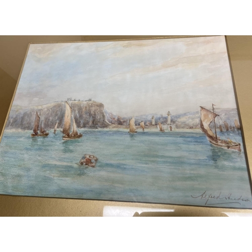 710 - Alfred Hudson, pair of late C19th seascape watercolours, signed, W28cm H21.5cm, pair of C20th colour... 