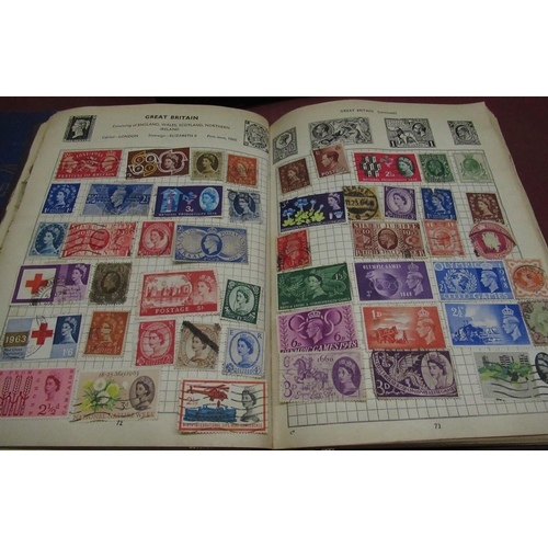 61 - Five mid C20th stamp albums containing a collection of used stamps, loose stamps and various novels