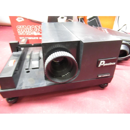 63 - Prestinox 35mm slide projector with spare magazines, Agfascop 200 slide viewer, Simon slide viewer, ... 