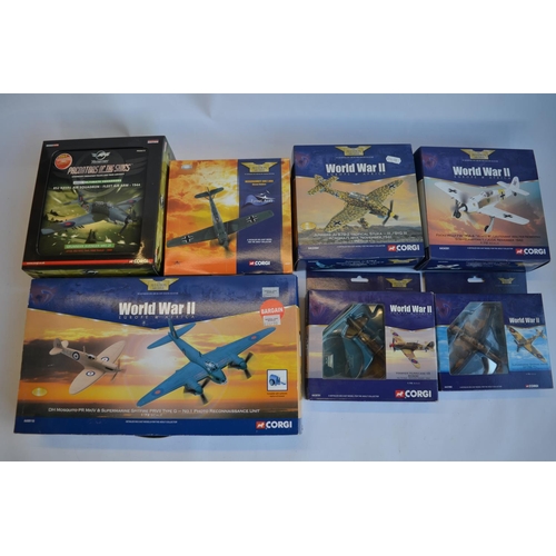 813 - 7 boxed 1/72 Corgi die-cast model aircraft. RAF/RN/Luftwaffe World War 2 includes AA31902 Spitfire V... 