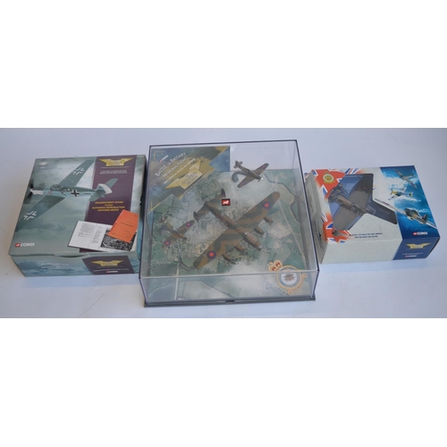 814 - 3 Corgi model sets commemorating the Battle of Britain:
49101 Hurricane Mk1, 85 Sqn RAF personal mou... 