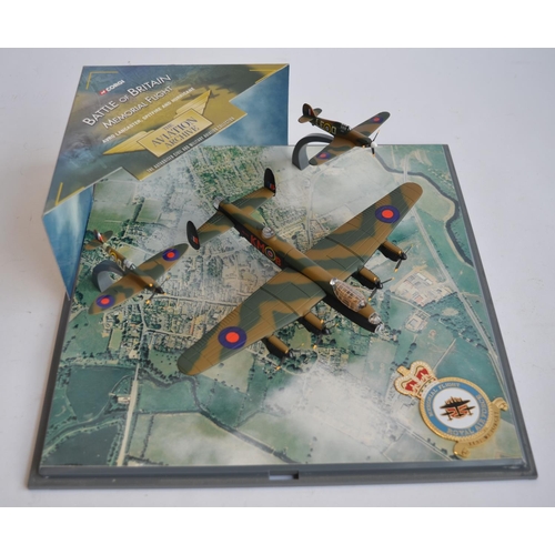 814 - 3 Corgi model sets commemorating the Battle of Britain:
49101 Hurricane Mk1, 85 Sqn RAF personal mou... 