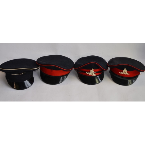 764 - 4 British Army caps, 3 Royal Artillery (2 with cap badges) and another cap with no badge.