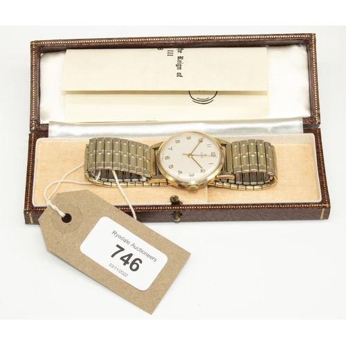 746 - Mid 1960's Tudor 9ct gold cased hand wound wristwatch, cream coloured dial with applied gold coloure... 