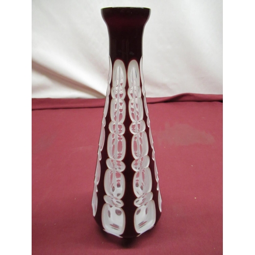 89 - Early C20th overlaid ruby Bohemian glass decanter, of conical design, lacking stopper, H30cm, late C... 