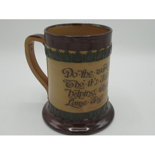 859 - Royal Doulton stoneware tankard scripted to body with 'Do the work that's nearest . . . .' motto, H1... 